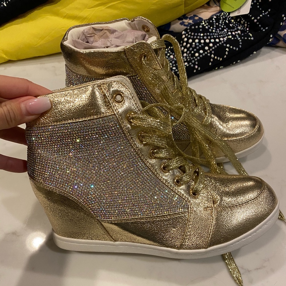 Gold wedge sneakers